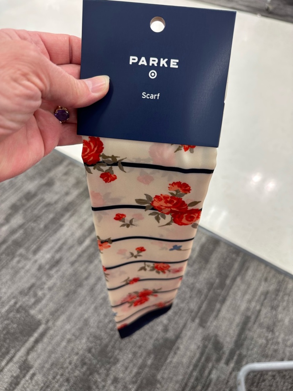 Parke for Target Floral Stripe Scarf in Cream and Red